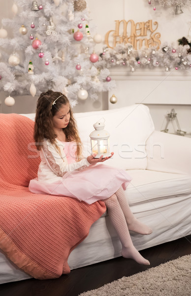 ストックフォト: かなり · 女の子 · 懐中電灯 · クリスマス · 時間 · 少女