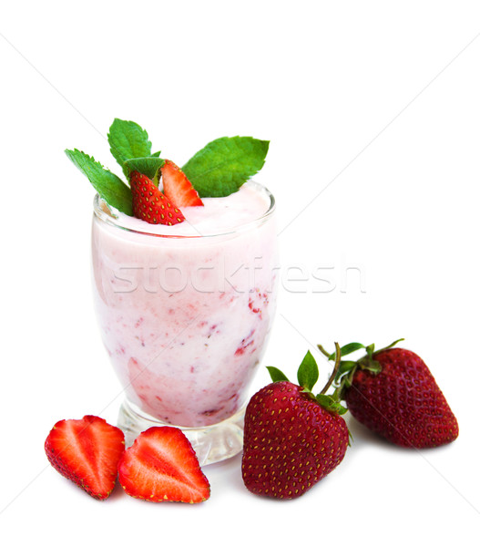 Fresa yogurt vidrio frescos fresas frutas Foto stock © Es75