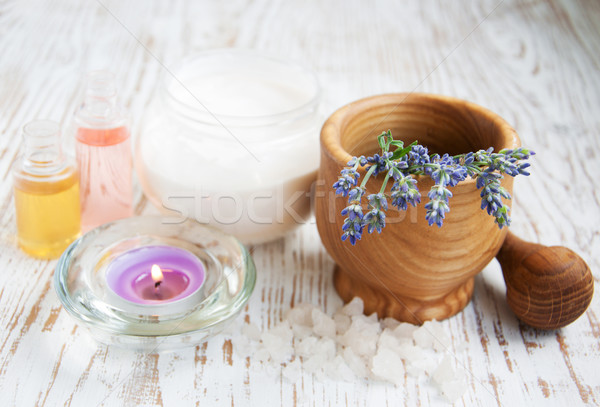 Mortar and pestle with lavender salt Stock photo © Es75