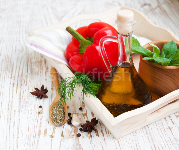 Olio d'oliva verdura fresche erbe aglio natura Foto d'archivio © Es75