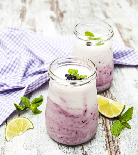 fresh fruit yoghurt with blackberries Stock photo © Es75