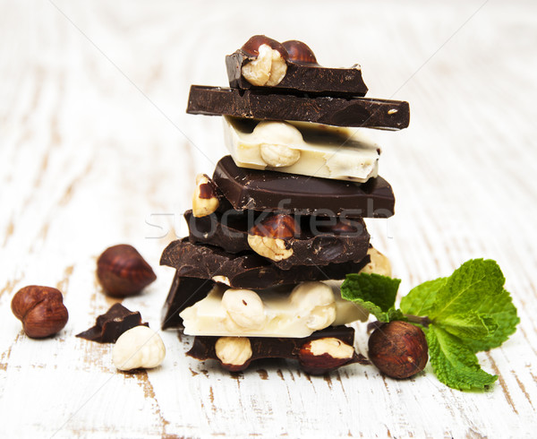 Buio bianco cioccolato dadi legno alimentare Foto d'archivio © Es75