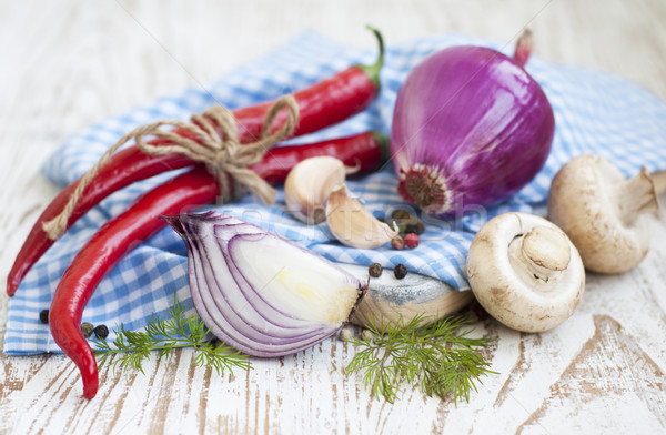chilis, red onion,  mushrooms and garlic Stock photo © Es75
