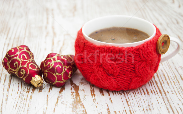 Mug café Noël tricoté rustique bois Photo stock © Es75