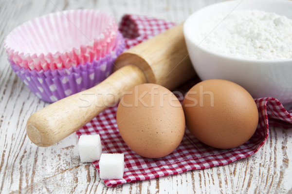 Foto stock: Ingredientes · tabela · velho · branco · comida