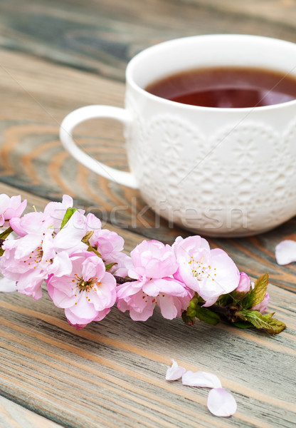 Tasse thé sakura fleur rose vieux Photo stock © Es75