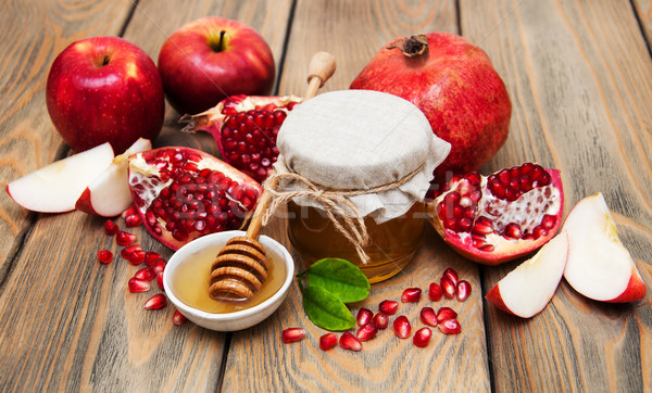 Honey with pomegranate and apples Stock photo © Es75