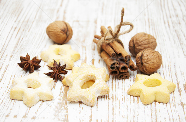Stock photo: gingerbread cookies,nuts and spices