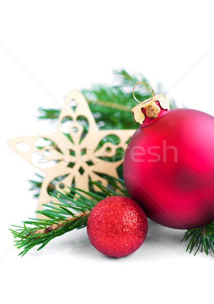 [[stock_photo]]: Noël · décoration · branche · blanche · verre · fond