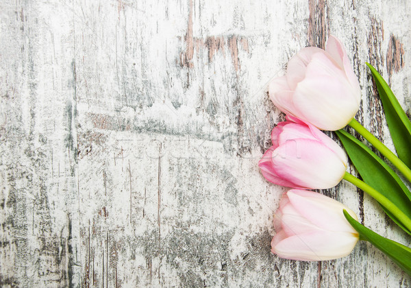 Roze tulpen oude houten voorjaar liefde Stockfoto © Es75