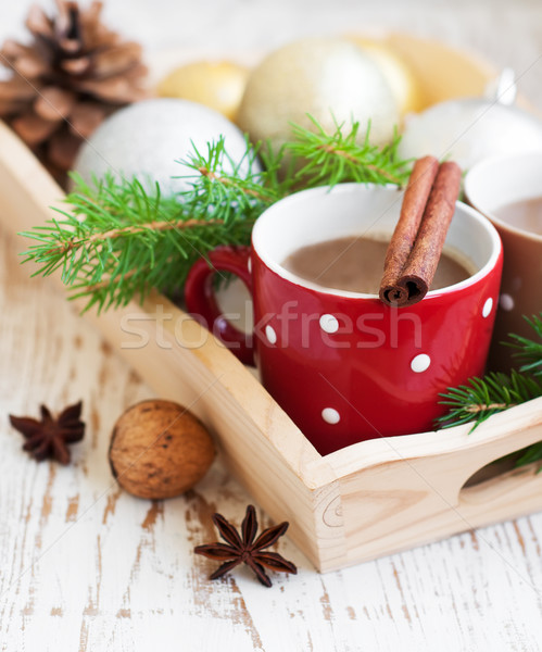 Karácsony cappucchino csésze ünnep fa tél Stock fotó © Es75