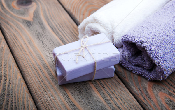 Lavanda sapone asciugamani vecchio legno Foto d'archivio © Es75