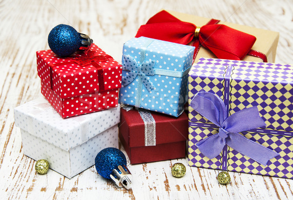 christmas baubles  with heap of gift boxes Stock photo © Es75
