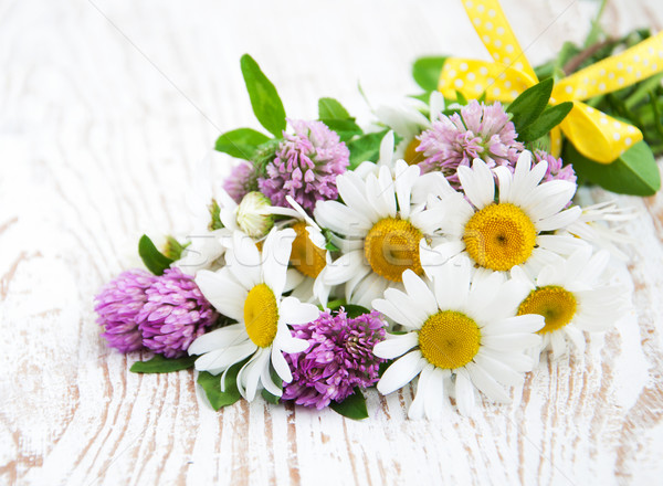 Foto d'archivio: Fiori · di · campo · margherite · trifoglio · fiori · di · campo · bianco · rustico