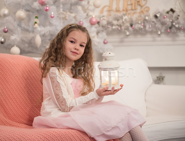 Csinos kislány elemlámpa karácsony idő lány Stock fotó © Es75