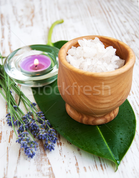 Mortar and pestle with lavender salt Stock photo © Es75
