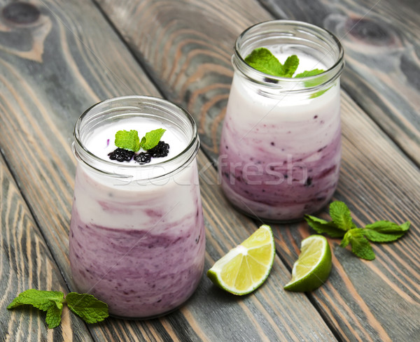fresh fruit yoghurt with blackberries Stock photo © Es75
