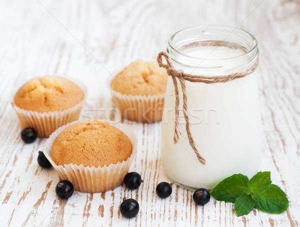 Natural yoghurt with fresh blackcurrants Stock photo © Es75