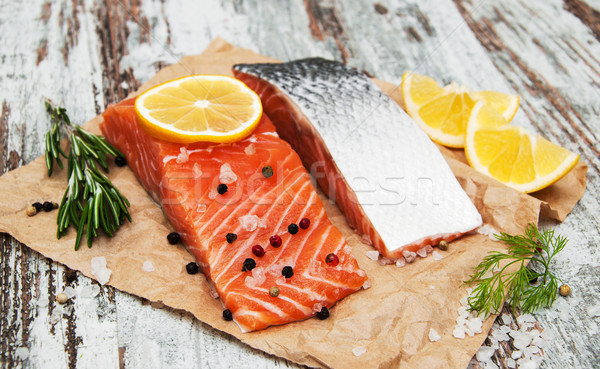 portions of fresh salmon fillet Stock photo © Es75
