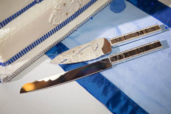 Kuchen Messer blau Hochzeitstorte Stock foto © esatphotography