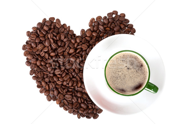 Tasse café grains de café blanche isolé résumé [[stock_photo]] © Escander81