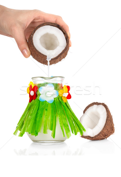 Mano latte di cocco jar isolato bianco Foto d'archivio © Escander81