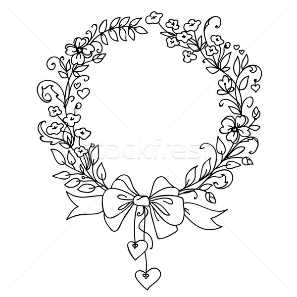 Floral vintage hand drawn vector wreath. Ink doodle design isolated on white for wedding, birthday,  Stock photo © ESSL