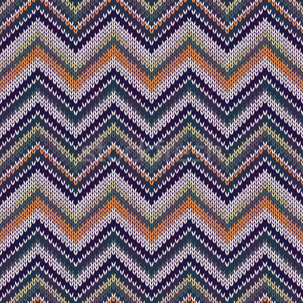 Seamless geometric ethnic spokes knitted pattern. Blue white orange beige color knitwear sample Stock photo © ESSL