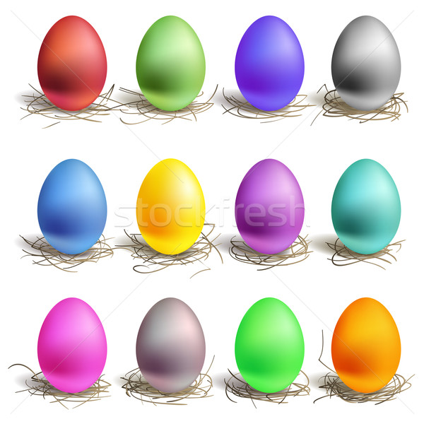 Kolor Easter Eggs gniazdo zestaw kolor żywności Zdjęcia stock © ESSL