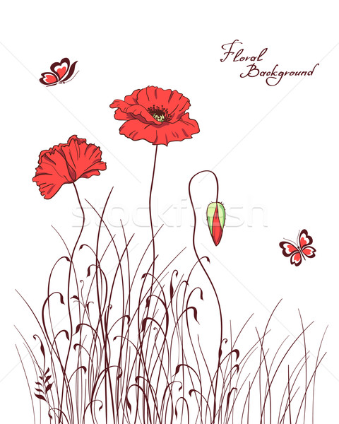 red poppy & grass silhouettes background vector illustration Stock photo © ESSL