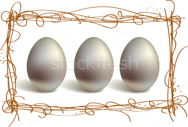Trois argent oeufs nid cadre Pâques [[stock_photo]] © ESSL