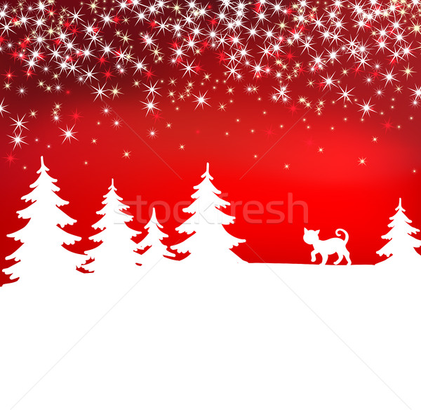 Christmas background. Winter landscape with cat. White fairy forest. Stock photo © ESSL