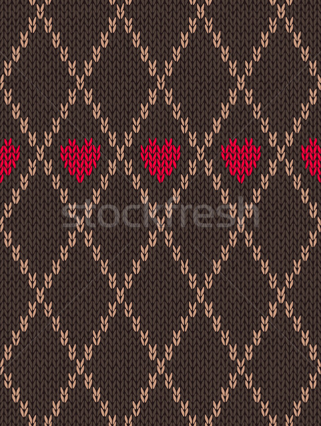 Style Seamless Red Brown Color Knitted Pattern with Heart Stock photo © ESSL