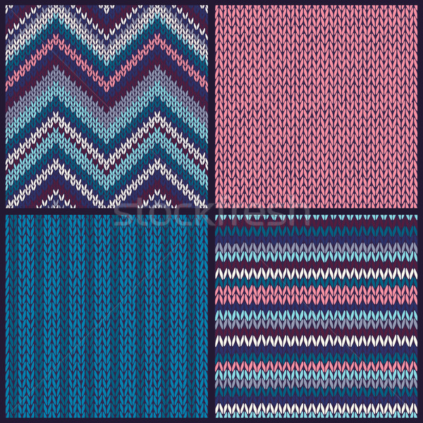 Stock photo: Seamless knitted pattern. Set. collection of blue pink white 