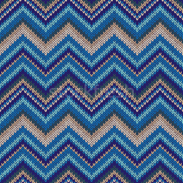Seamless geometric ethnic spokes knitted pattern. Blue white beige color knitwear sample Stock photo © ESSL