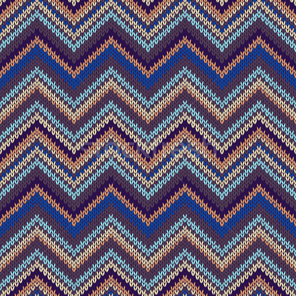 Seamless geometric ethnic spokes knitted pattern. Blue white orange beige color knitwear sample Stock photo © ESSL