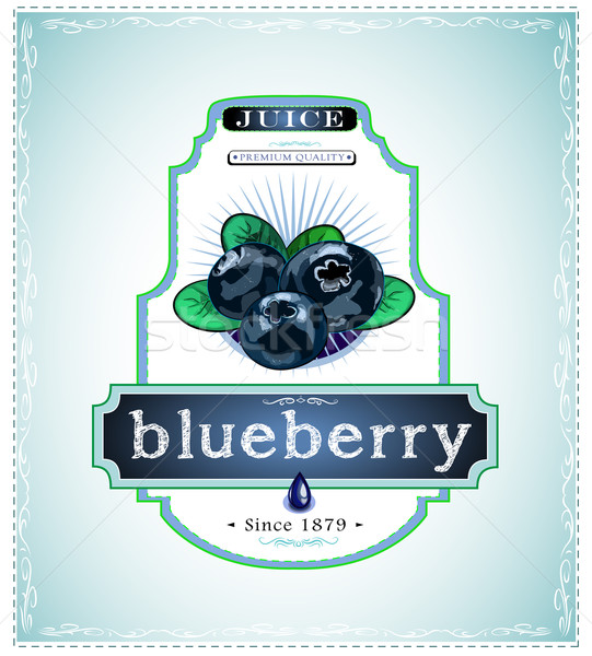 Stock photo: Three blueberries on product label or emblem