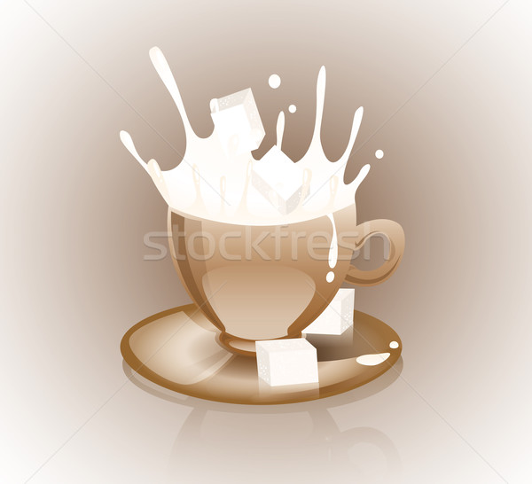 Sugar cubes splashing into a cup of milk Stock photo © evetodew