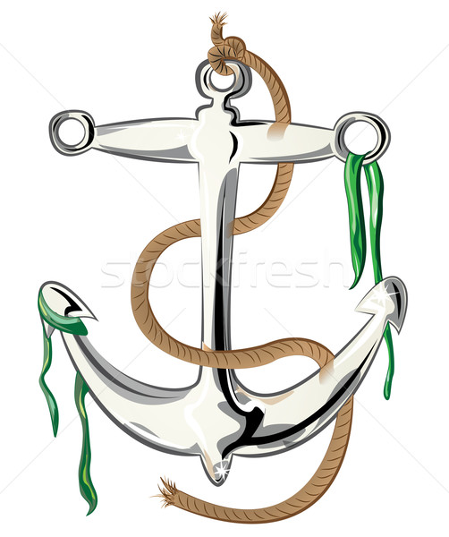 Ship's anchor with rope and seaweed Stock photo © evetodew