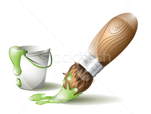 Stock photo: Paintbrush and paint bucket