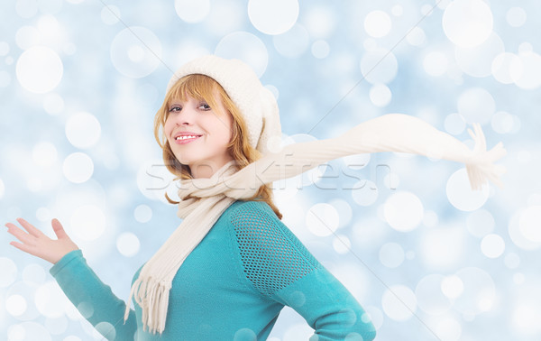 Christmas portrait of a Beautiful girl with scarf fluttering Stock photo © evgenyatamanenko