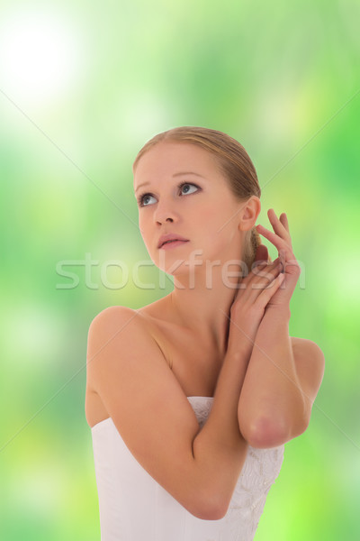 Belle fille portrait blanche corset vert femme [[stock_photo]] © evgenyatamanenko