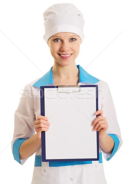 Infermiera pubblicità tablet bianco medico sfondo Foto d'archivio © evgenyatamanenko