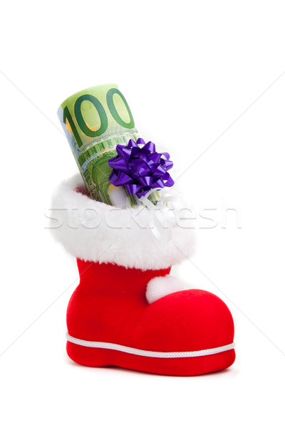 Stock photo: Euro in boot of Santa Claus on white background