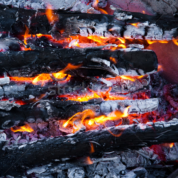 Burning wood and coal in fireplace.  Closeup of hot burning wood Stock photo © EwaStudio