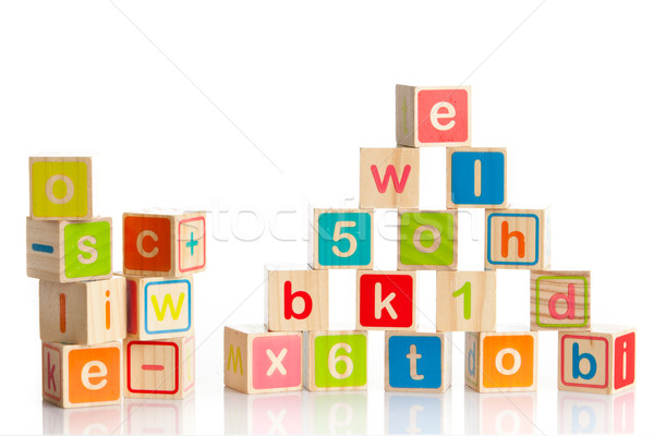 Stock photo: wooden toy cubes with letters.  Wooden alphabet blocks.