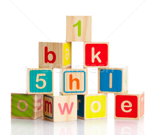 Stock photo: wooden toy cubes with letters.  Wooden alphabet blocks.