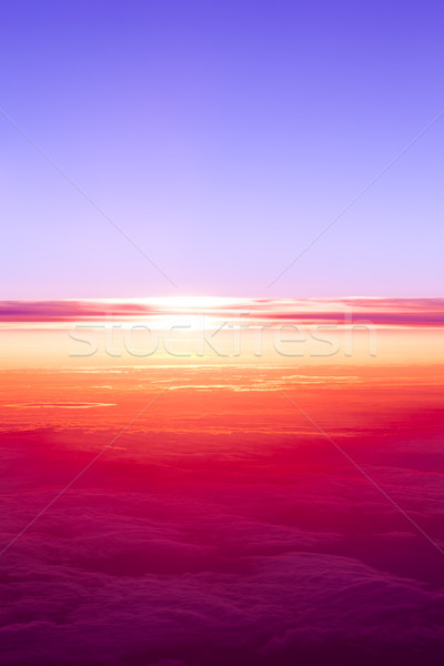 Stock foto: Sonnenuntergang · über · Wolken · Ansicht · Flugzeug · Fenster