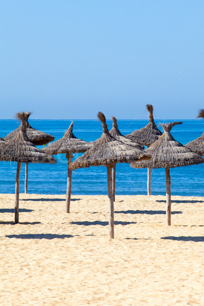 Plajă decor umbrela de soare cer mare vară Imagine de stoc © EwaStudio