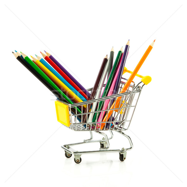 Stock fotó: Szín · ceruzák · bevásárlókocsi · iskola · háttér · zöld